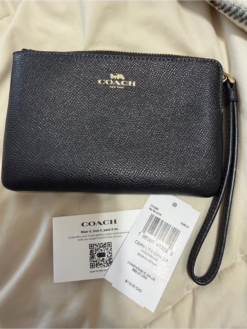 Coach Black Pebbled Leather Wristlet
